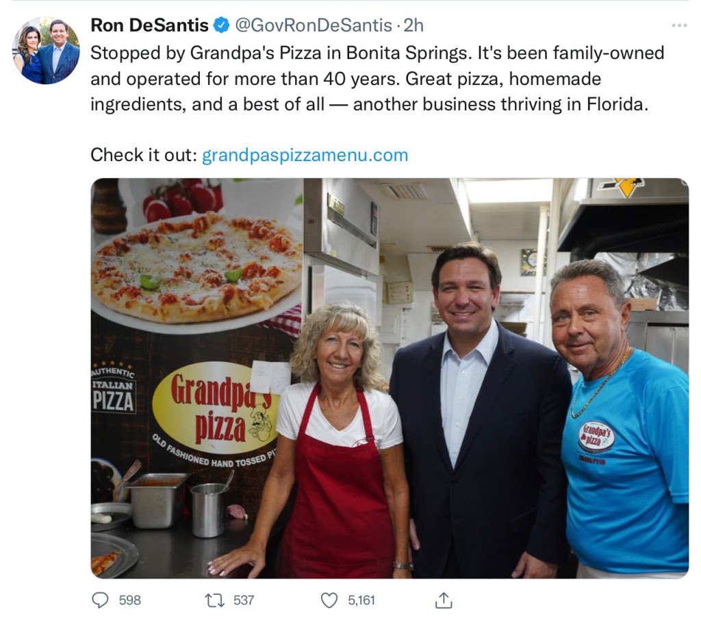 Ron DeSantis Pizza Tweet