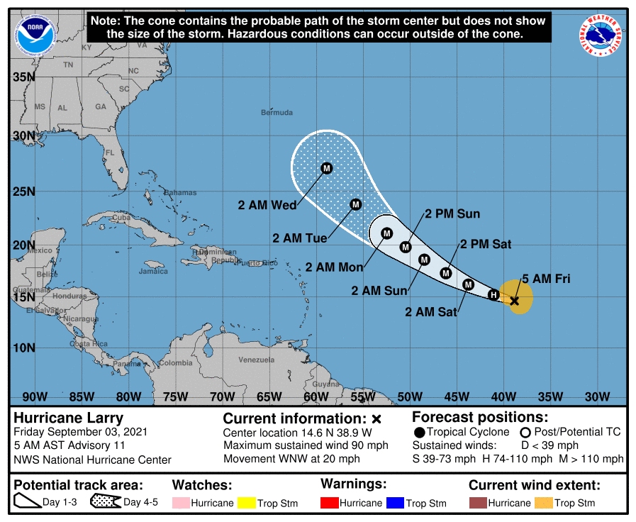 HURRICANE LARRY: Track Continues Towards Northeast As Major Storm ...