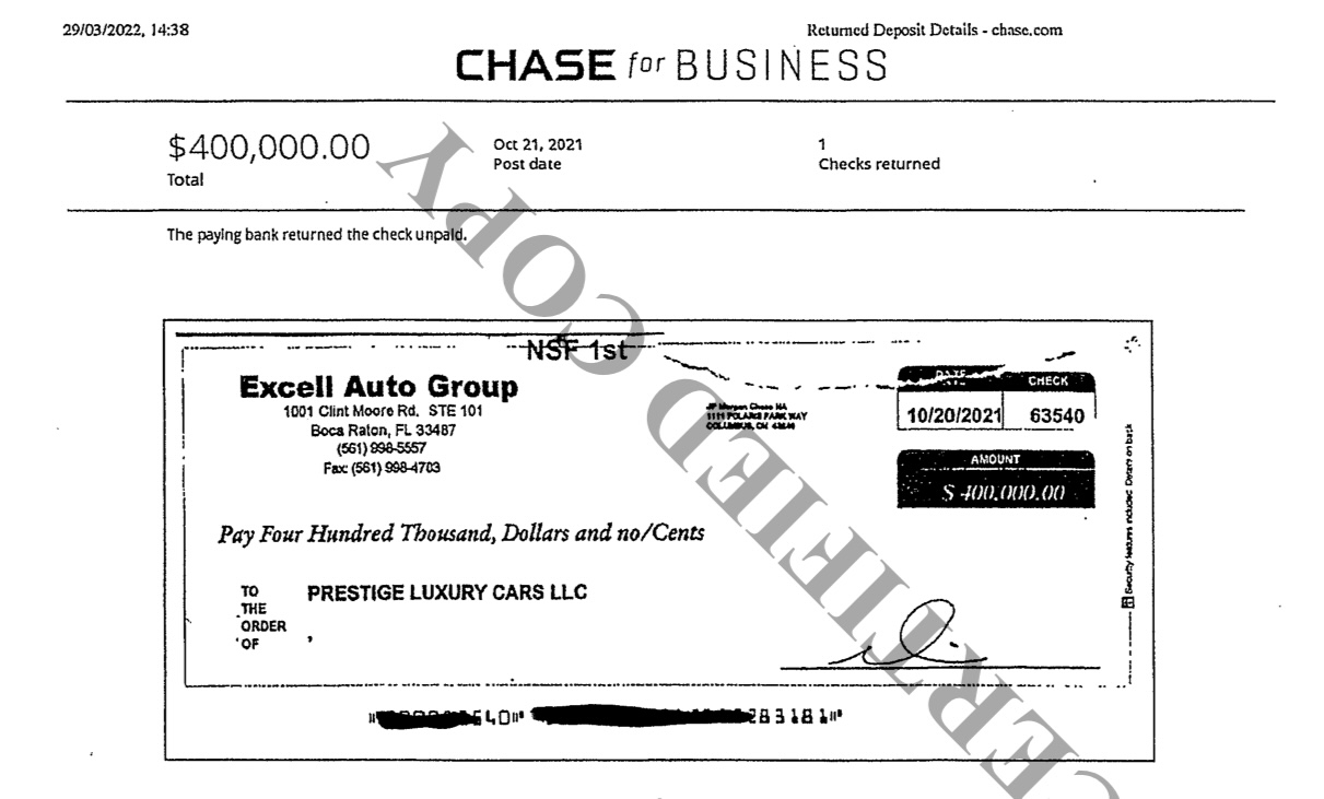 Excell auto bounced check