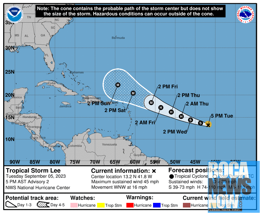 Storm Lee Sept 5 2023 5p FLORIDA