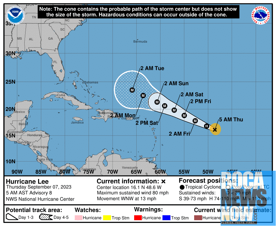 Hurricane Lee Remains On Florida Path For Now, Category Five Possible - Vimarsana News